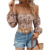 imageMakeMeChic Womens Off The Shoulder Lantern Sleeve Crop Tops Ditsy Floral Boho Blouse ShirtMulticolor