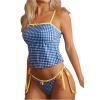 imageMakeMeChic Womens Plaid Gingham Tankini Swimsuits Tie Back Tummy Control Bathing SuitMulticolor