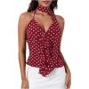 imageMakeMeChic Womens Polka Dots Halter Top V Neck Ruffle Backless Camisole with ScarfBurgundy