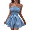 imageMakeMeChic Womens Strapless Romper Dress with Shorts Underneath Beach Vacation Summer Tube Top Floral JumpsuitMulticolor B