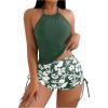 imageMakeMeChic Womens Tankini Set Halter Tummy Control Bathing Suit with Floral Boxer ShortsGreen