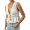 imageMakeMeChic Womens Tie Front Tank Top Bow Sleeveless Ruffle Hem Crop Going Out TopsApricot