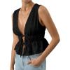 imageMakeMeChic Womens Tie Front Tank Top Bow Sleeveless Ruffle Hem Crop Going Out TopsBlack