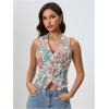 imageMakeMeChic Womens Boho Floral Embroidery Western Vest Sleeveless V Neck Button Down Jacket WaistcoatMulticolor