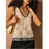 imageMakeMeChic Womens Crochet V Neck Sweater Vest Contrast Binding Sleeveless Knitwear TopWhite