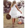 imageMakeMeChic Womens Fringe Vest Sleeveless Crochet Open Front Vintage Jacket CardiganWhite a