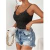 imageMakeMeChic Womens Guipure Lace Bodysuit Floral V Neck Sleeveless Going Out Leotard TopsBlack