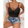imageMakeMeChic Womens Guipure Lace Bodysuit Floral V Neck Sleeveless Going Out Leotard TopsBlack