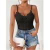 imageMakeMeChic Womens Guipure Lace Bodysuit Floral V Neck Sleeveless Going Out Leotard TopsBlack