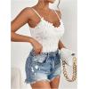 imageMakeMeChic Womens Guipure Lace Bodysuit Floral V Neck Sleeveless Going Out Leotard TopsWhite