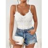 imageMakeMeChic Womens Guipure Lace Bodysuit Floral V Neck Sleeveless Going Out Leotard TopsWhite