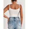 imageMakeMeChic Womens Guipure Lace Bodysuit Floral V Neck Sleeveless Going Out Leotard TopsWhite