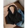 imageMakeMeChic Womens Halter Vest Tops Button Down Asymmetrical Hem V Neck Sleeveless Crop VestBlack