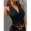 imageMakeMeChic Womens Halter Vest Tops Button Down Asymmetrical Hem V Neck Sleeveless Crop VestBlack