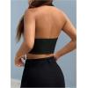 imageMakeMeChic Womens Halter Vest Tops Button Down Asymmetrical Hem V Neck Sleeveless Crop VestBlack