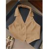 imageMakeMeChic Womens Halter Vest Tops Button Down Asymmetrical Hem V Neck Sleeveless Crop VestBrown