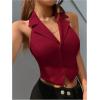 imageMakeMeChic Womens Halter Vest Tops Button Down Asymmetrical Hem V Neck Sleeveless Crop VestBurgundy