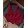 imageMakeMeChic Womens Halter Vest Tops Button Down Asymmetrical Hem V Neck Sleeveless Crop VestBurgundy