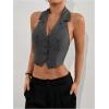 imageMakeMeChic Womens Halter Vest Tops Button Down Asymmetrical Hem V Neck Sleeveless Crop VestGrey