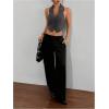imageMakeMeChic Womens Halter Vest Tops Button Down Asymmetrical Hem V Neck Sleeveless Crop VestGrey