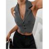 imageMakeMeChic Womens Halter Vest Tops Button Down Asymmetrical Hem V Neck Sleeveless Crop VestGrey