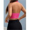 imageMakeMeChic Womens Halter Vest Tops Button Down Asymmetrical Hem V Neck Sleeveless Crop VestHot Pink