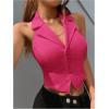 imageMakeMeChic Womens Halter Vest Tops Button Down Asymmetrical Hem V Neck Sleeveless Crop VestHot Pink