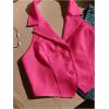 imageMakeMeChic Womens Halter Vest Tops Button Down Asymmetrical Hem V Neck Sleeveless Crop VestHot Pink