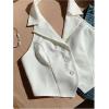 imageMakeMeChic Womens Halter Vest Tops Button Down Asymmetrical Hem V Neck Sleeveless Crop VestWhite