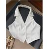 imageMakeMeChic Womens Halter Vest Tops Button Down Asymmetrical Hem V Neck Sleeveless Crop VestWhite