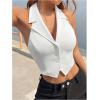 imageMakeMeChic Womens Halter Vest Tops Button Down Asymmetrical Hem V Neck Sleeveless Crop VestWhite