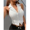 imageMakeMeChic Womens Halter Vest Tops Button Down Asymmetrical Hem V Neck Sleeveless Crop VestWhite
