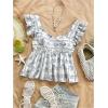 imageMakeMeChic Womens Lemon Print Ruffle Sleeve Blouse Peplum Summer Shirt TopsBlue and White