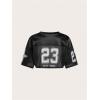 imageMakeMeChic Womens Mesh Number Graphic Jersey Shirt V Neck Half Sleeve Y2k Tee Crop TopsBlack