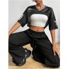 imageMakeMeChic Womens Mesh Number Graphic Jersey Shirt V Neck Half Sleeve Y2k Tee Crop TopsBlack