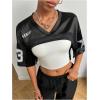 imageMakeMeChic Womens Mesh Number Graphic Jersey Shirt V Neck Half Sleeve Y2k Tee Crop TopsBlack