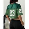 imageMakeMeChic Womens Mesh Number Graphic Jersey Shirt V Neck Half Sleeve Y2k Tee Crop TopsGreen