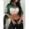 imageMakeMeChic Womens Mesh Number Graphic Jersey Shirt V Neck Half Sleeve Y2k Tee Crop TopsGreen