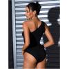 imageMakeMeChic Womens Summer Mesh Bodysuits One Shoulder Asymmetrical Tops Cut Out Leotards Shirts Country Concert OutfitsBlack