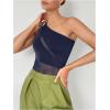 imageMakeMeChic Womens Summer Mesh Bodysuits One Shoulder Asymmetrical Tops Cut Out Leotards Shirts Country Concert OutfitsBlue