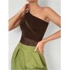 imageMakeMeChic Womens Summer Mesh Bodysuits One Shoulder Asymmetrical Tops Cut Out Leotards Shirts Country Concert OutfitsBrown