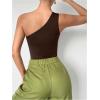 imageMakeMeChic Womens Summer Mesh Bodysuits One Shoulder Asymmetrical Tops Cut Out Leotards Shirts Country Concert OutfitsBrown