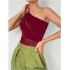 imageMakeMeChic Womens Summer Mesh Bodysuits One Shoulder Asymmetrical Tops Cut Out Leotards Shirts Country Concert OutfitsBurgundy