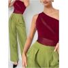 imageMakeMeChic Womens Summer Mesh Bodysuits One Shoulder Asymmetrical Tops Cut Out Leotards Shirts Country Concert OutfitsBurgundy