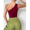 imageMakeMeChic Womens Summer Mesh Bodysuits One Shoulder Asymmetrical Tops Cut Out Leotards Shirts Country Concert OutfitsBurgundy