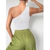 imageMakeMeChic Womens Summer Mesh Bodysuits One Shoulder Asymmetrical Tops Cut Out Leotards Shirts Country Concert OutfitsWhite
