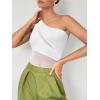 imageMakeMeChic Womens Summer Mesh Bodysuits One Shoulder Asymmetrical Tops Cut Out Leotards Shirts Country Concert OutfitsWhite