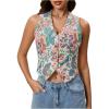 imageMakeMeChic Womens Boho Floral Embroidery Western Vest Sleeveless V Neck Button Down Jacket WaistcoatMulticolor