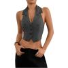 imageMakeMeChic Womens Halter Vest Tops Button Down Asymmetrical Hem V Neck Sleeveless Crop VestGrey