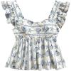 imageMakeMeChic Womens Lemon Print Ruffle Sleeve Blouse Peplum Summer Shirt TopsBlue and White